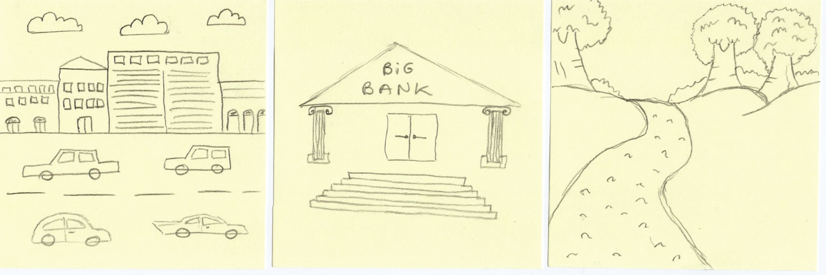 Additional examples of establishing shot panels for storyboards.