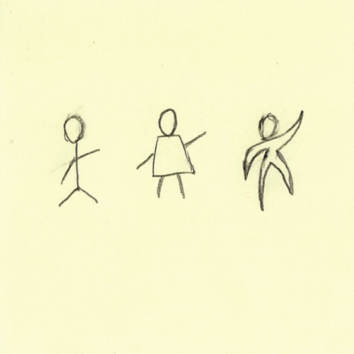 Three simple drawing styles of a person.