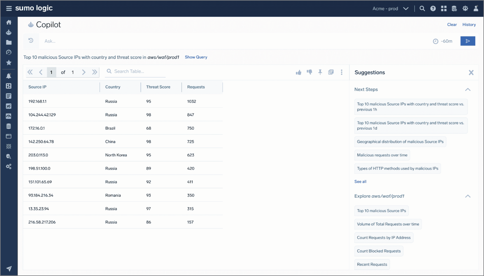 右側 next-steps suggestions，依目前結果提供下一步查詢方向。
