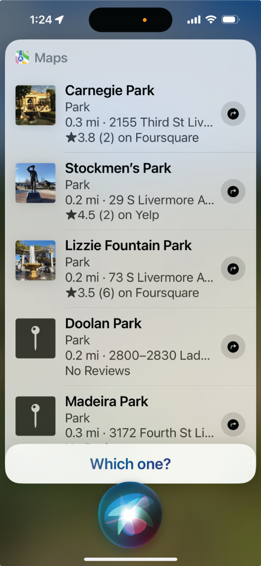 Siri does not understand the request context and returns a generic result.