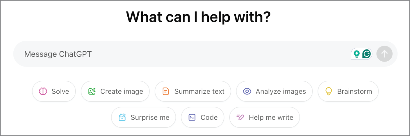 Generic initial suggestions shown before the user starts.