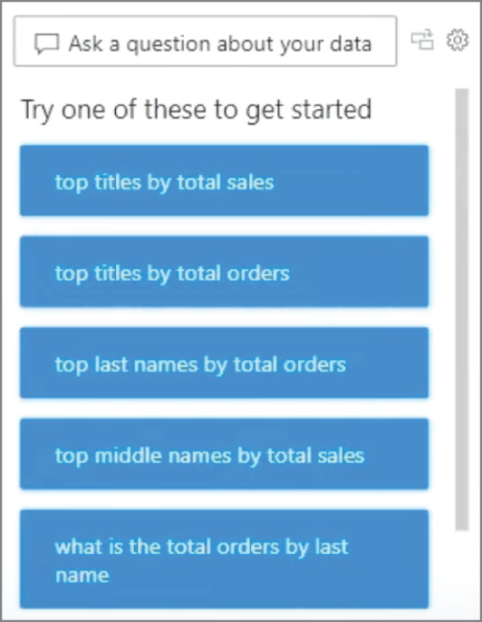 Initial suggestions tuned to the selected data source.