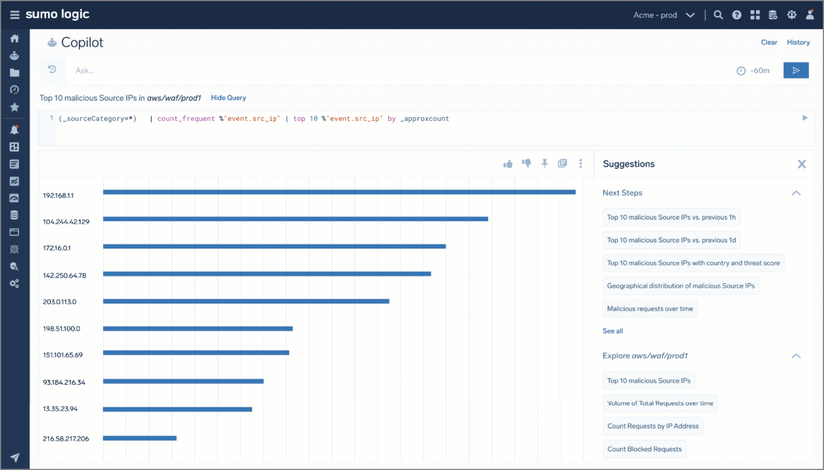 A product shows multiple suggestion types depending on query and data context.