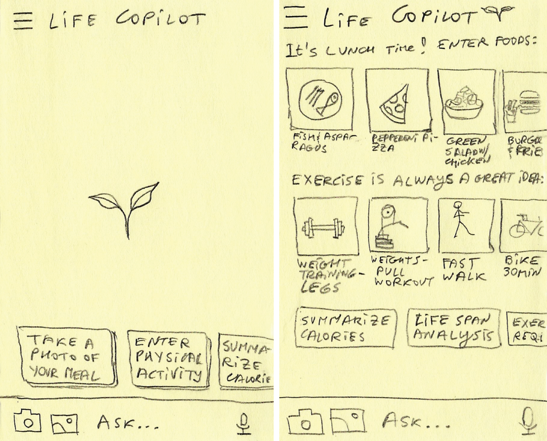 A wireframe shows suggestions improved with time-of-day context and richer UI.
