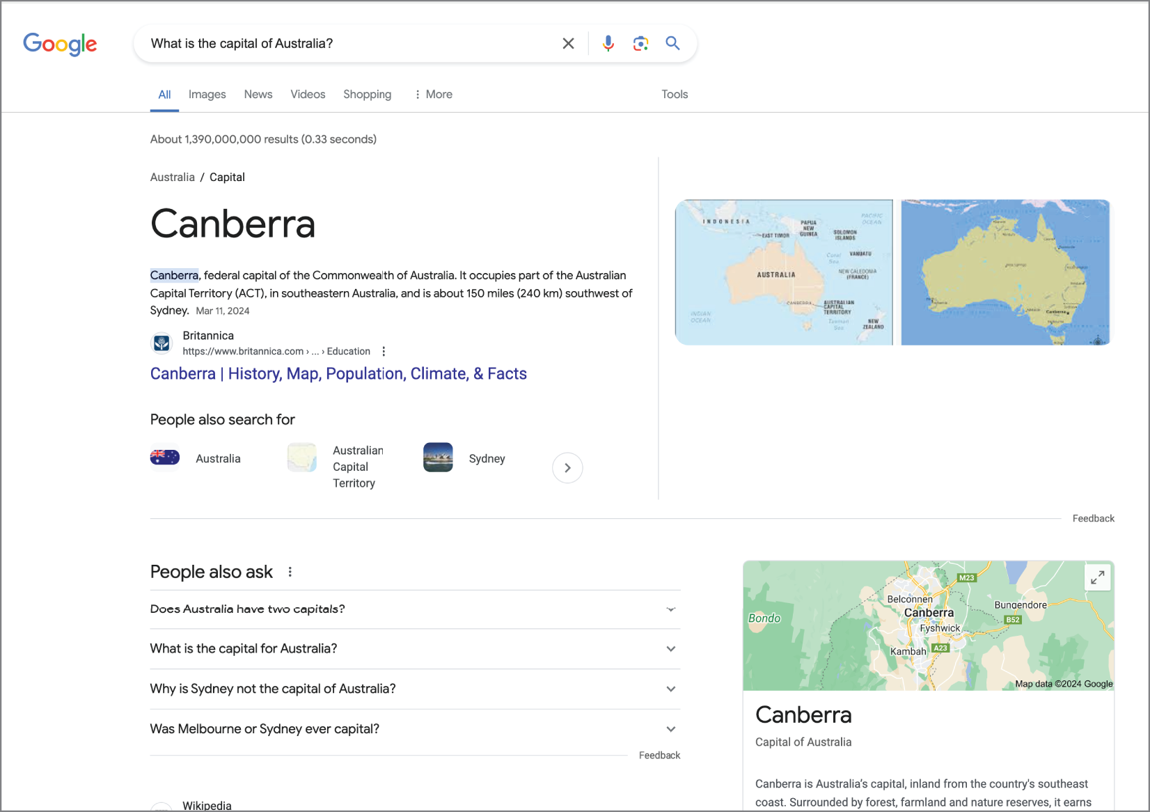 Google Search UI showing answer-style results.