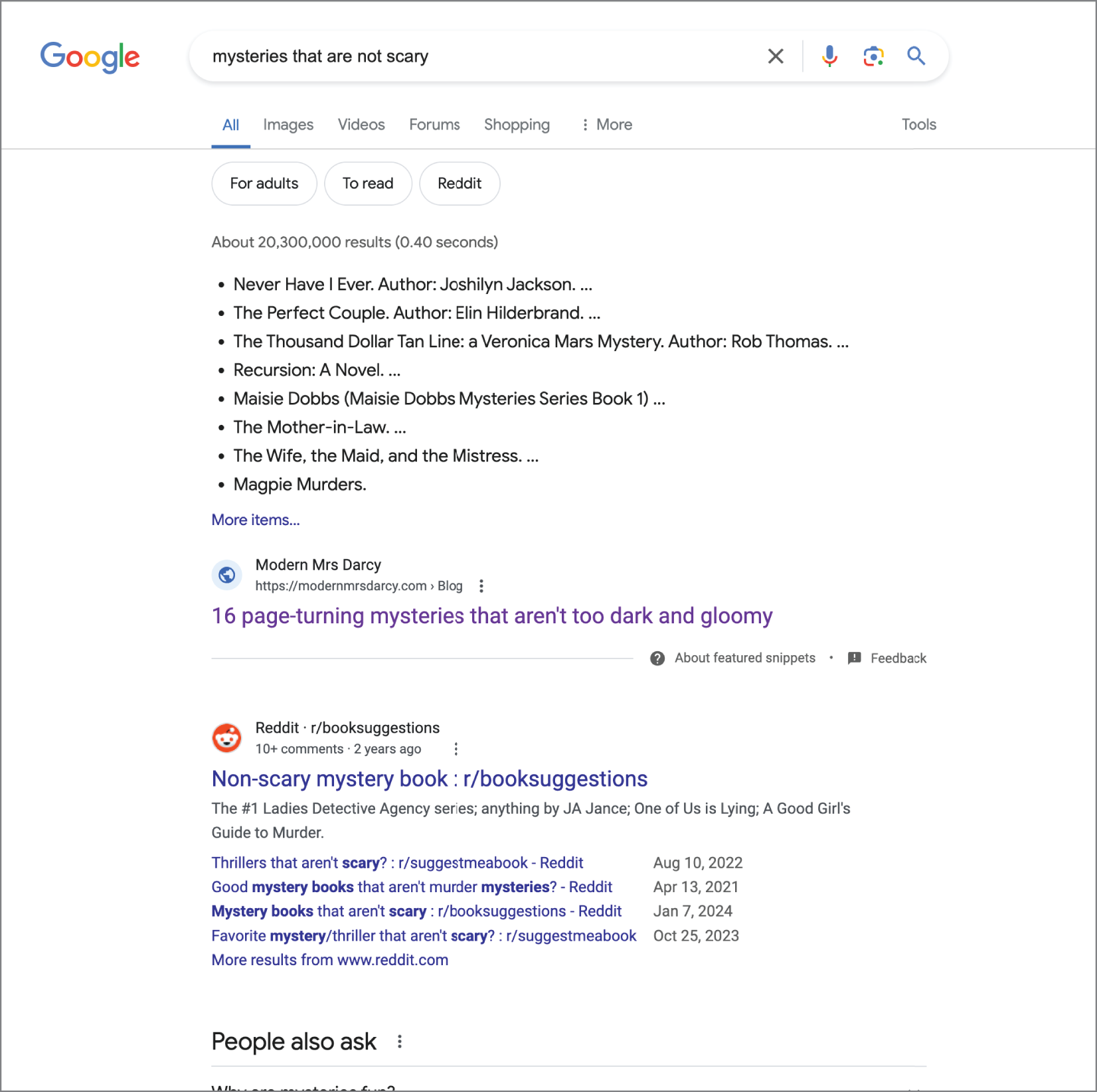 Google search results for a negative query example.