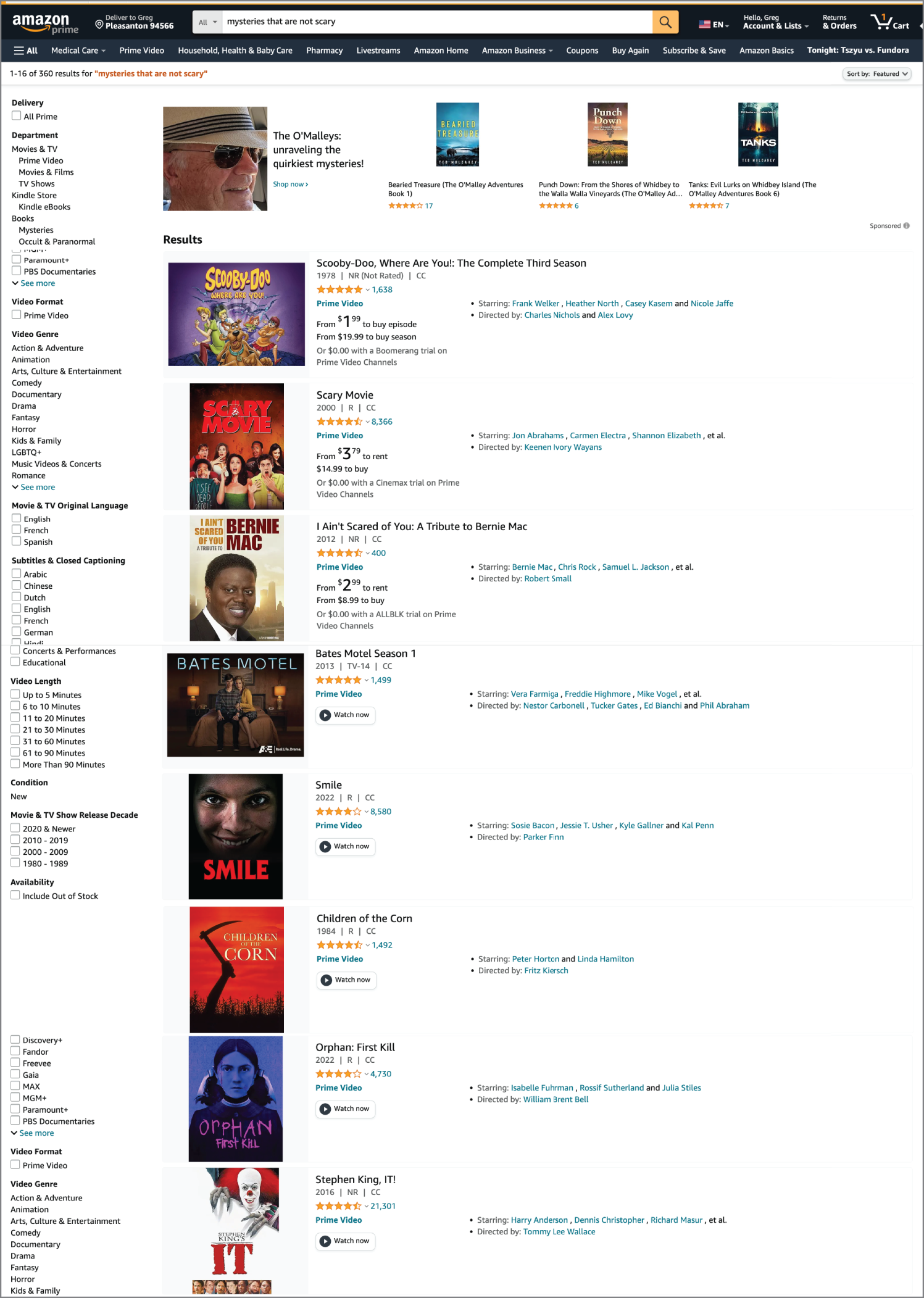 Amazon search results for a negative query example.