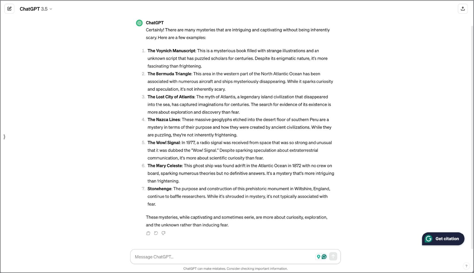 ChatGPT results for a negative query.