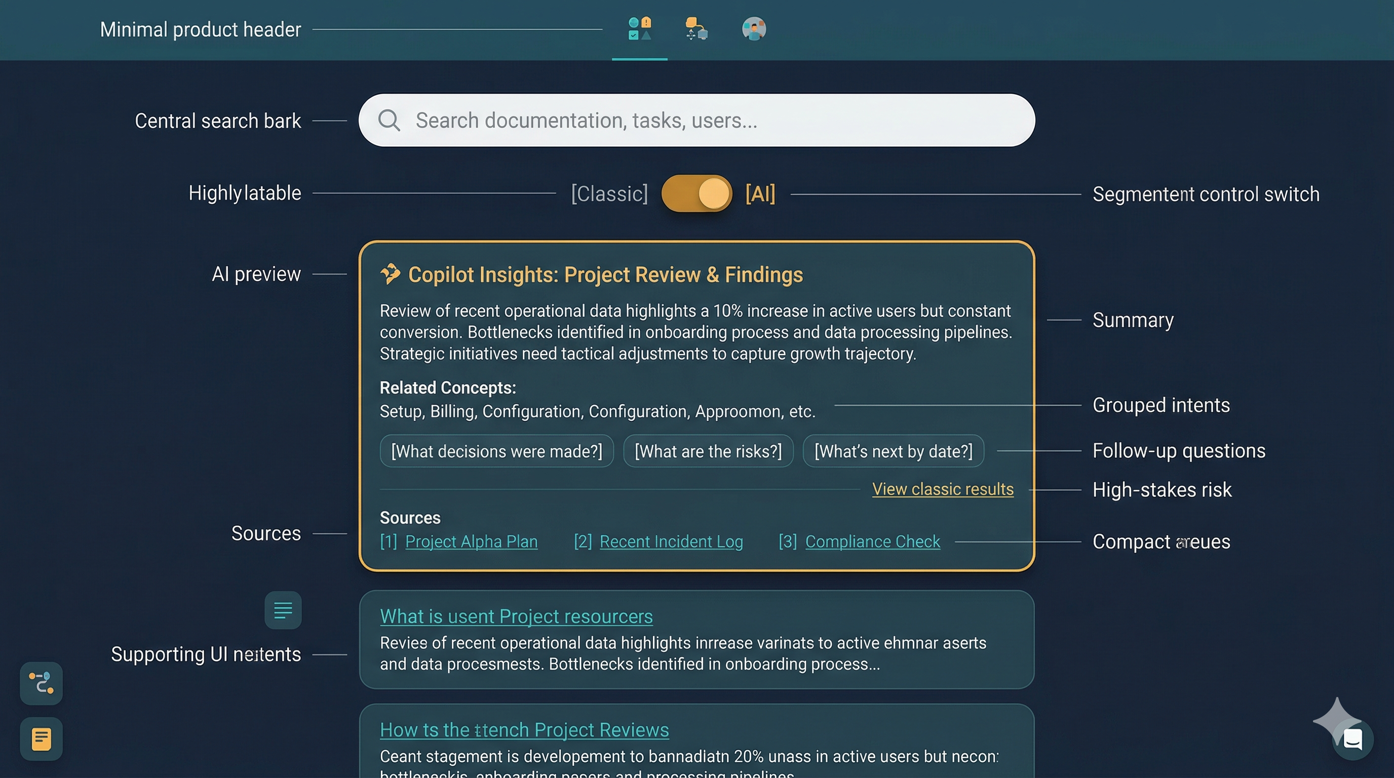 A search results page with a clear toggle between classic search and AI search, including an AI preview.